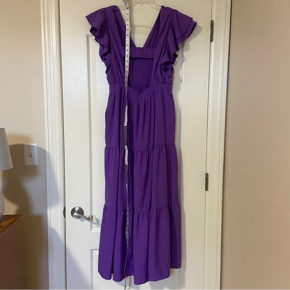 English Factory Purple Ruched Midi Dress with Flutter Sleeves - Picture 6 of 12